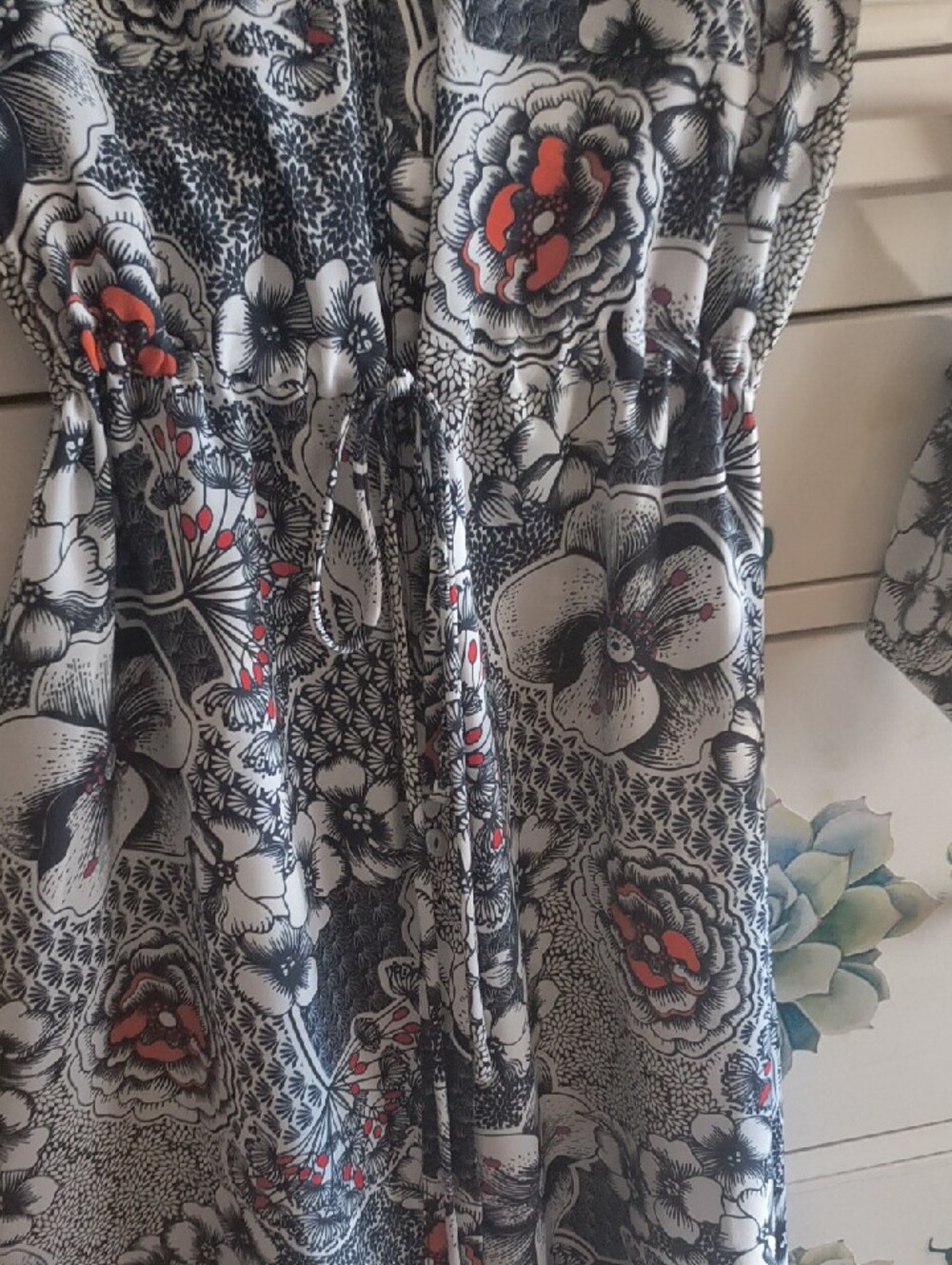Floral Long Sleeve Maxi Dress - Blue, White & Red Accents - Picture 5 of 10